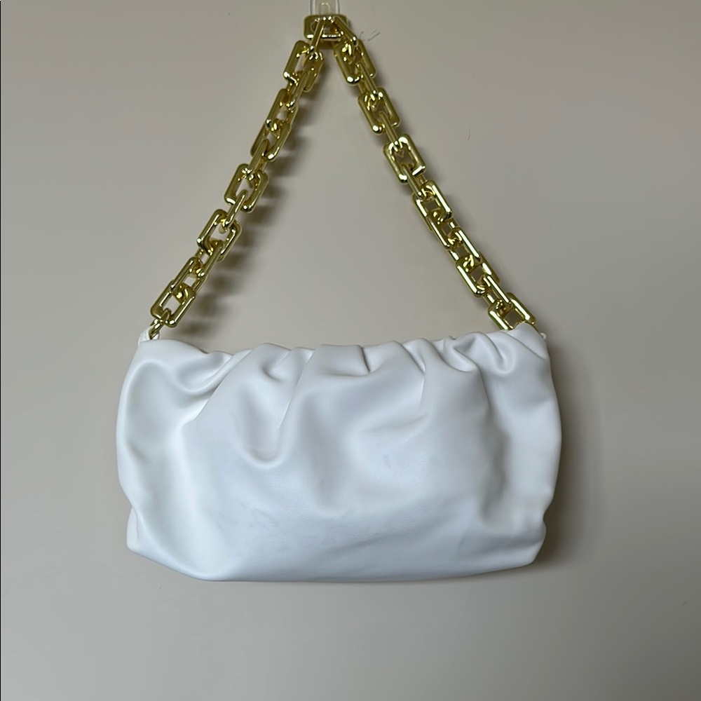 Chic White and Gold Shoulder Bag - Bottega Vibes